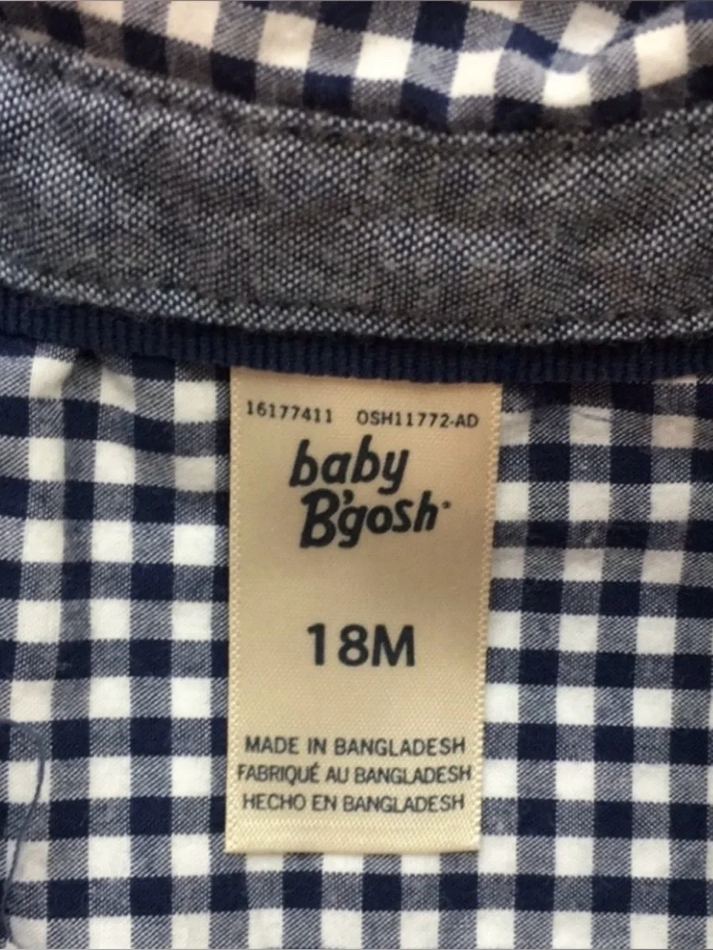 3/$25 Baby OshGosh Boy Navy Gingham Button Shirt Onesie Vest Size 18M Preppy